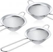 Maclia 3 Pieces Tea Strainers Cocktail Strainer Stainless Steel Fine Mesh Strainer Colander Conical Food Loose Tea Strainer Practical Bar Strainer Tool (Silver,3.3 Inches)